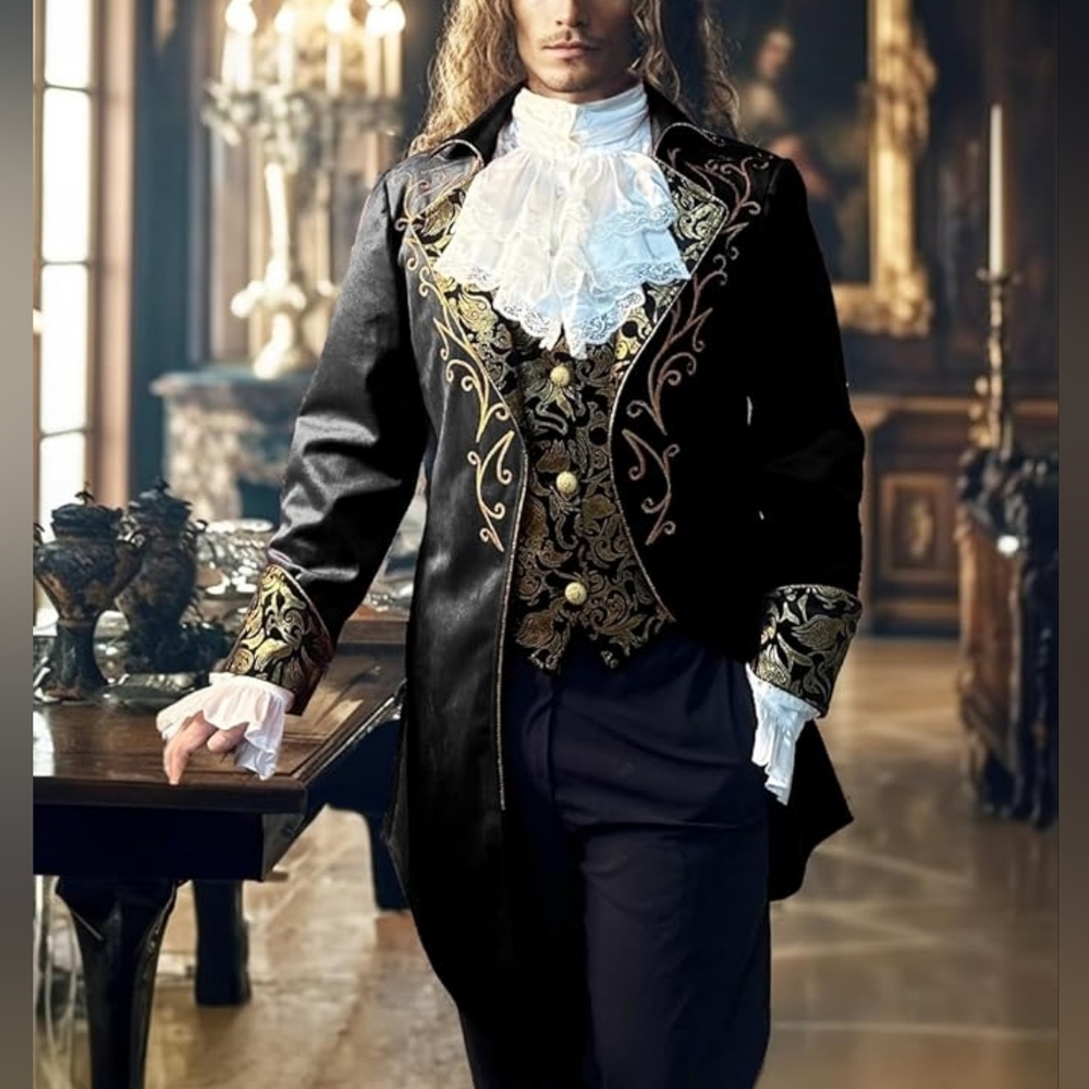 Elegant Victorian Inspired Red Embroidered Men's Steampunk Tailcoat